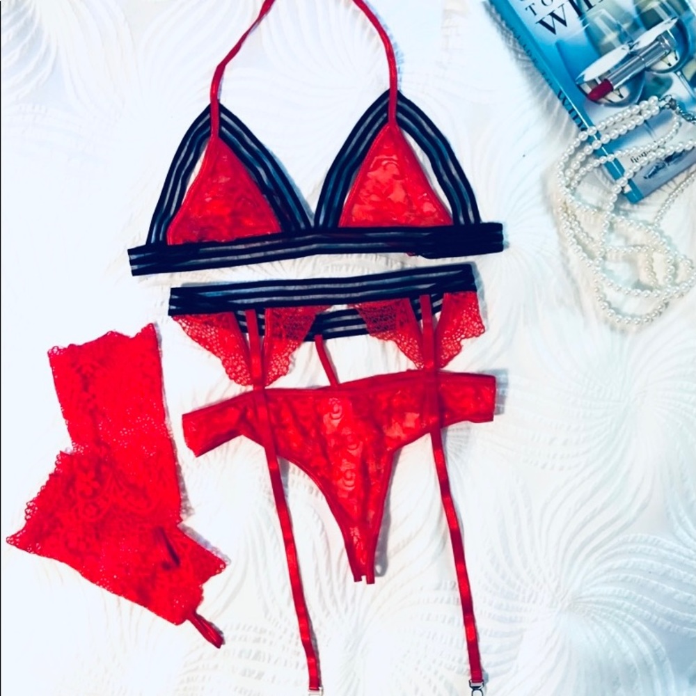 Piece Red Black Sexy Lingerie Set - Picture 8 of 8